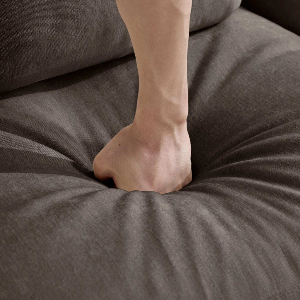 Divano modulare in ciniglia con pouf separato; marrone; 253 x 143 x 88 cm