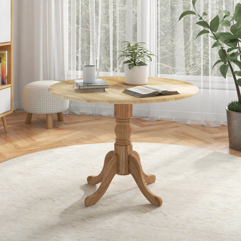 Tavolo da cucina in legno di gomma con base a piedistallo per sala, Tavolo da pranzo rotondo 100 cm per 4 persone Naturale-Tavoli da esterno