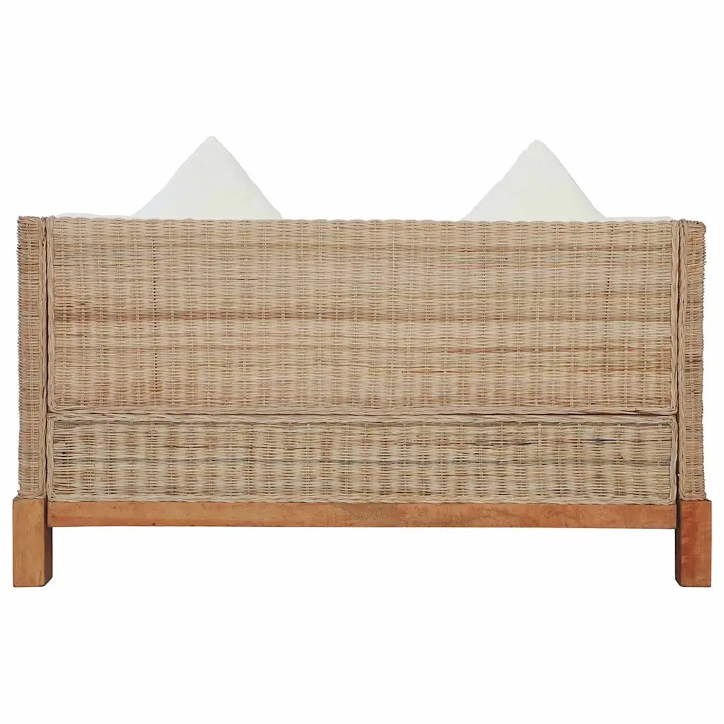 Divano a 2 Posti con Cuscini in Rattan Naturale 283076
