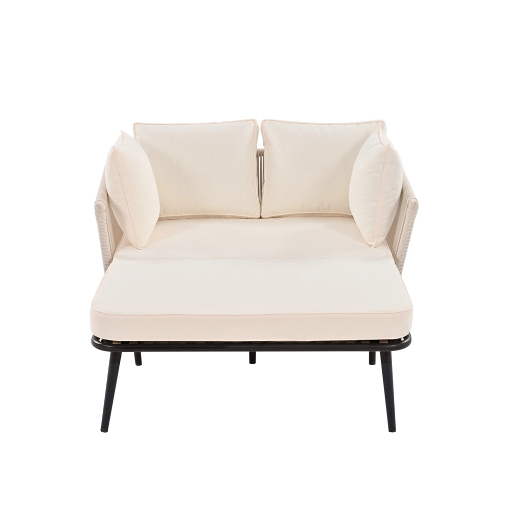 Sofa da giardino con 2 cuscini rimovibili e lavabili, lettino prendisole per esterni, color beige
