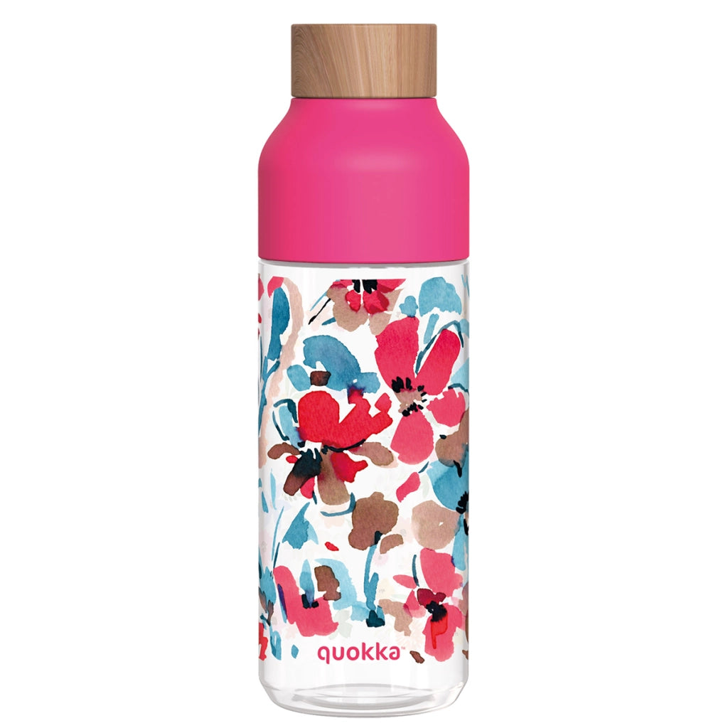 Bottiglia d'acqua riutilizzabile Ice 720ml con tappo in legno e motivo floreale Rosa Quokka