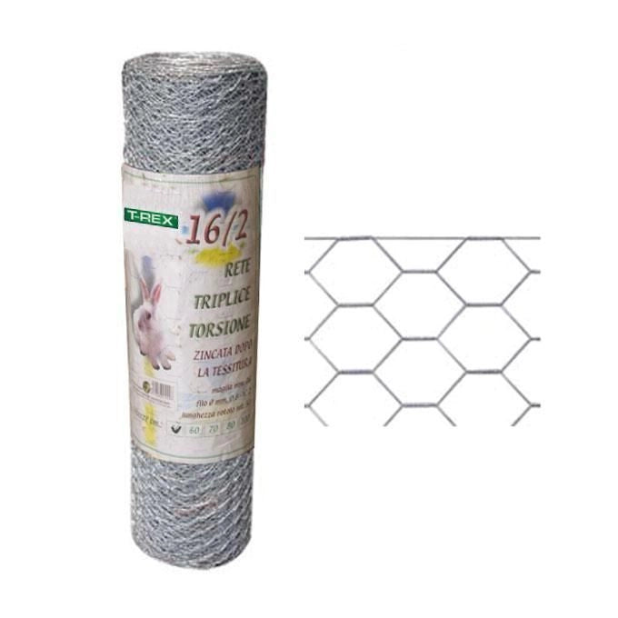 TREX 05891 RETE TRIPLA ZN Rete maglia esagonale a tripla torsione zincata maglia 13-2 mm diametro filamento 0,60 mm altezza 100 m lunghezza per rotolo 10 m colore Zincata