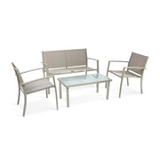 Set Salotto da Giardino Santiago Taupe e Marrone 4 Pezzi in Acciaio e Textilene