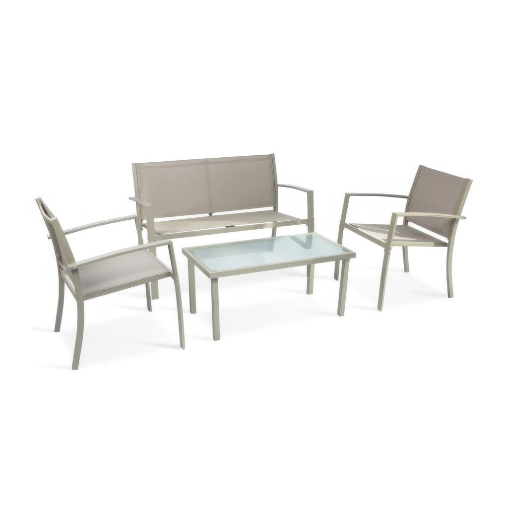 Set Salotto da Giardino Santiago Taupe e Marrone 4 Pezzi in Acciaio e Textilene