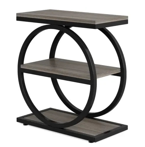 Tavolino laterale a 3 ripiani in MDF e metallo nero e grigio HOMVRA