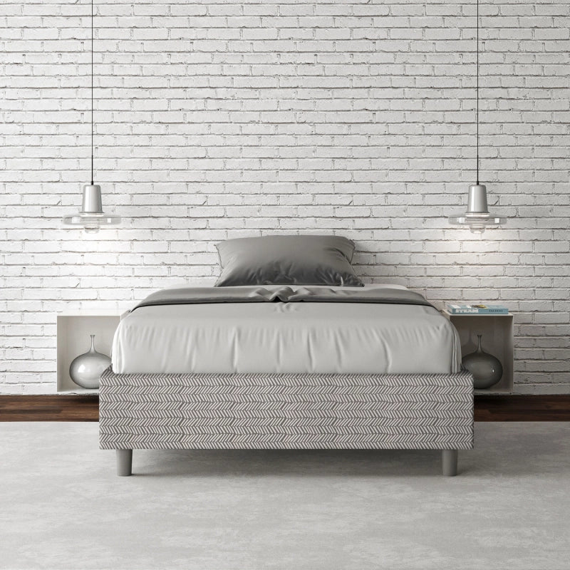 Letto Sommier imbottito 1 piazza e mezza 120x190 cm tessuto Aragona Azelia - Bianco,Senza rete