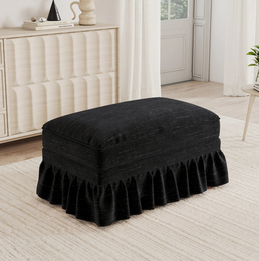 Pouf Windsor in Tessuto Chenille Nero con Design Versatile