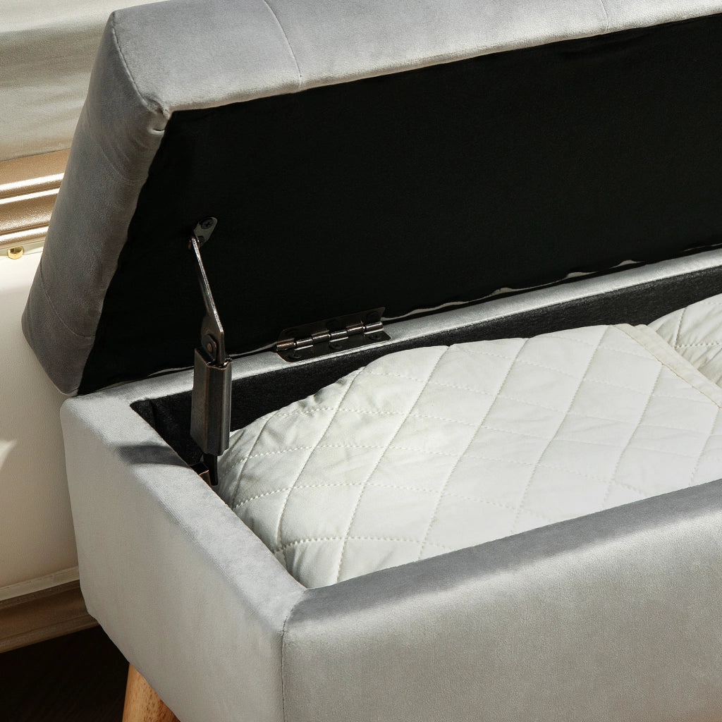 Panca contenitore con cuscino effetto velluto ¨C Xylo ¨C grigio 80x35x42 cm