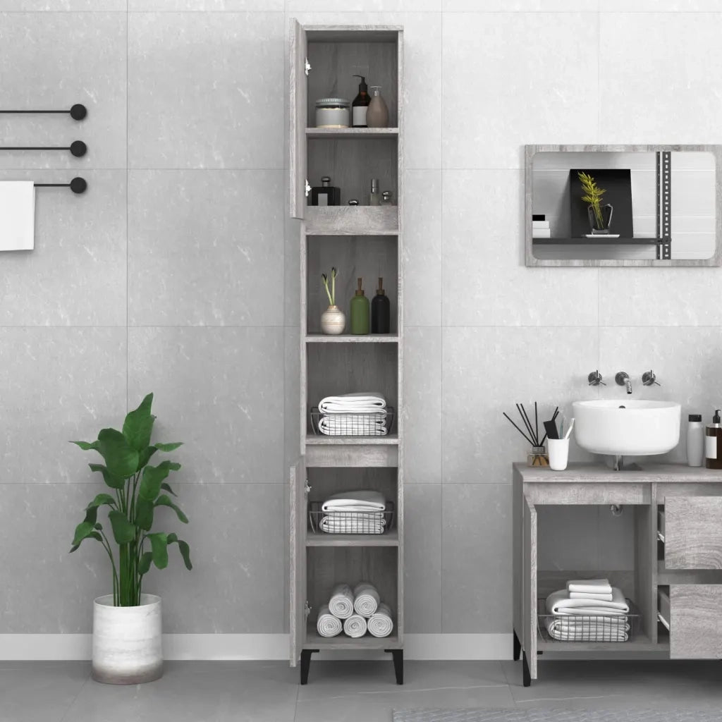 Armadietto Bagno | Armadio da bagno Grigio Sonoma 30x30x190cm in Legno Multistrato