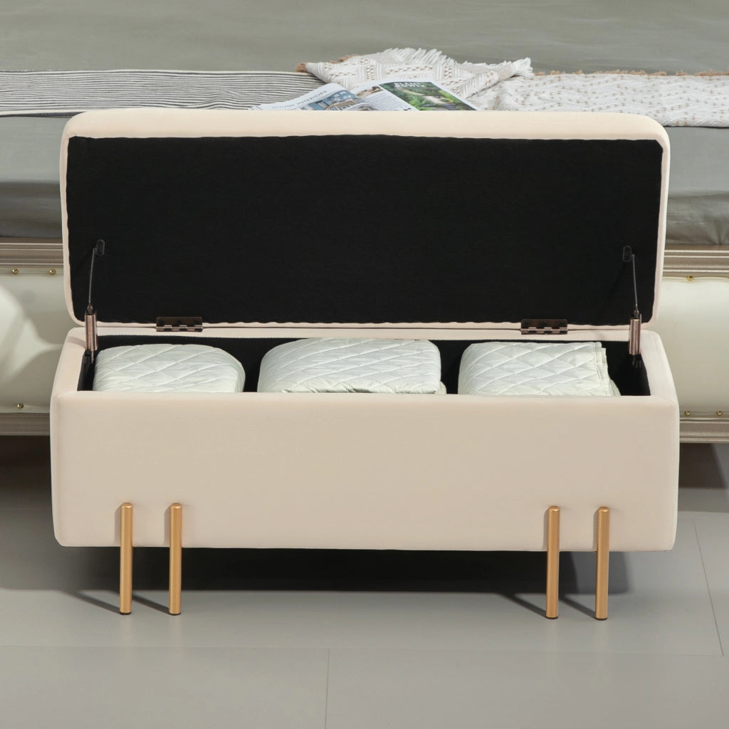 Divano letto imbottito con cassetti ¨C Minimal ¨C Beige, 100x40x42 cm