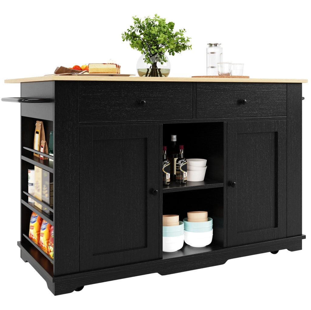 Isola cucina 151,5 x 84,7 x 91,7 cm nera in MDF e metallo con prese e ribalta