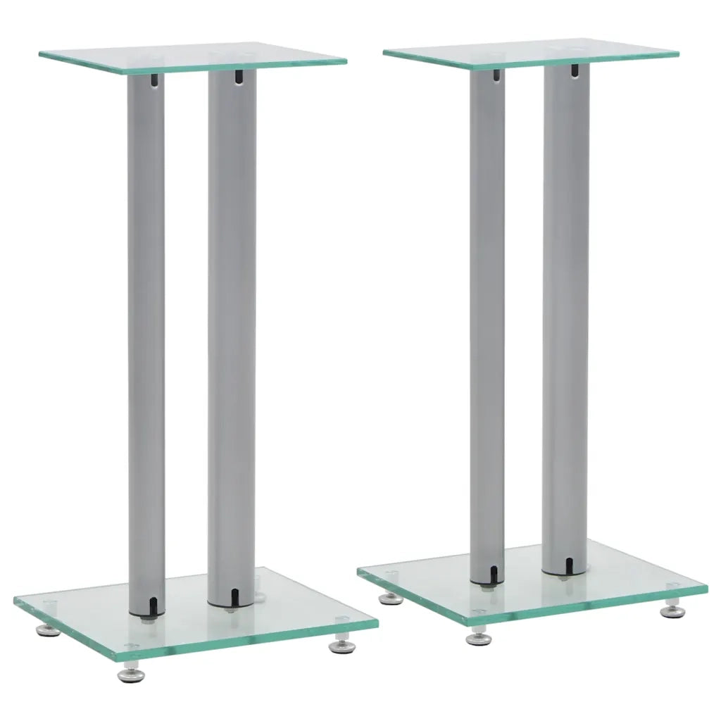 Supporti per Altoparlanti 2pz Vetro Temperato a Colonne Argento 50674