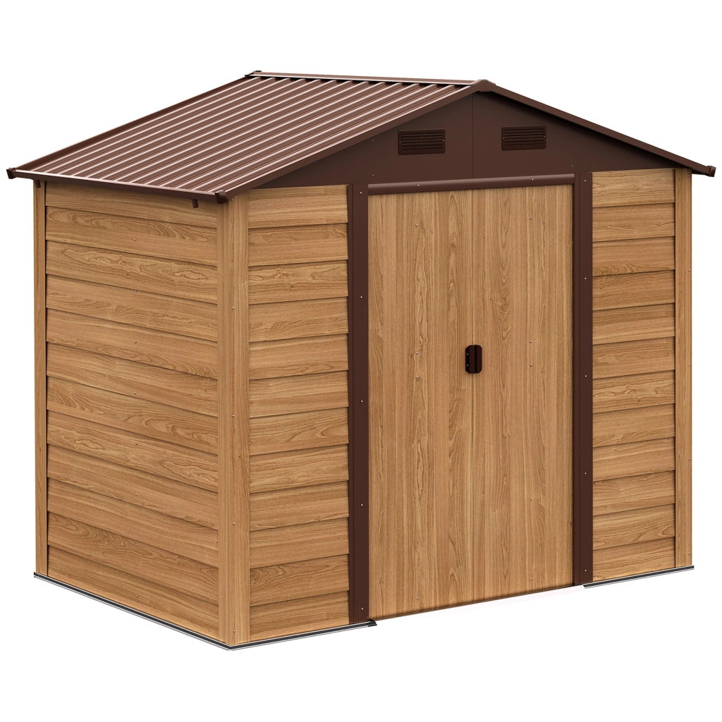 Easycomfort Casetta da Giardino in Lamira Porta Attrezzi con Porte Scorrevoli, Effetto Legno, 152x235.7x208.7cm