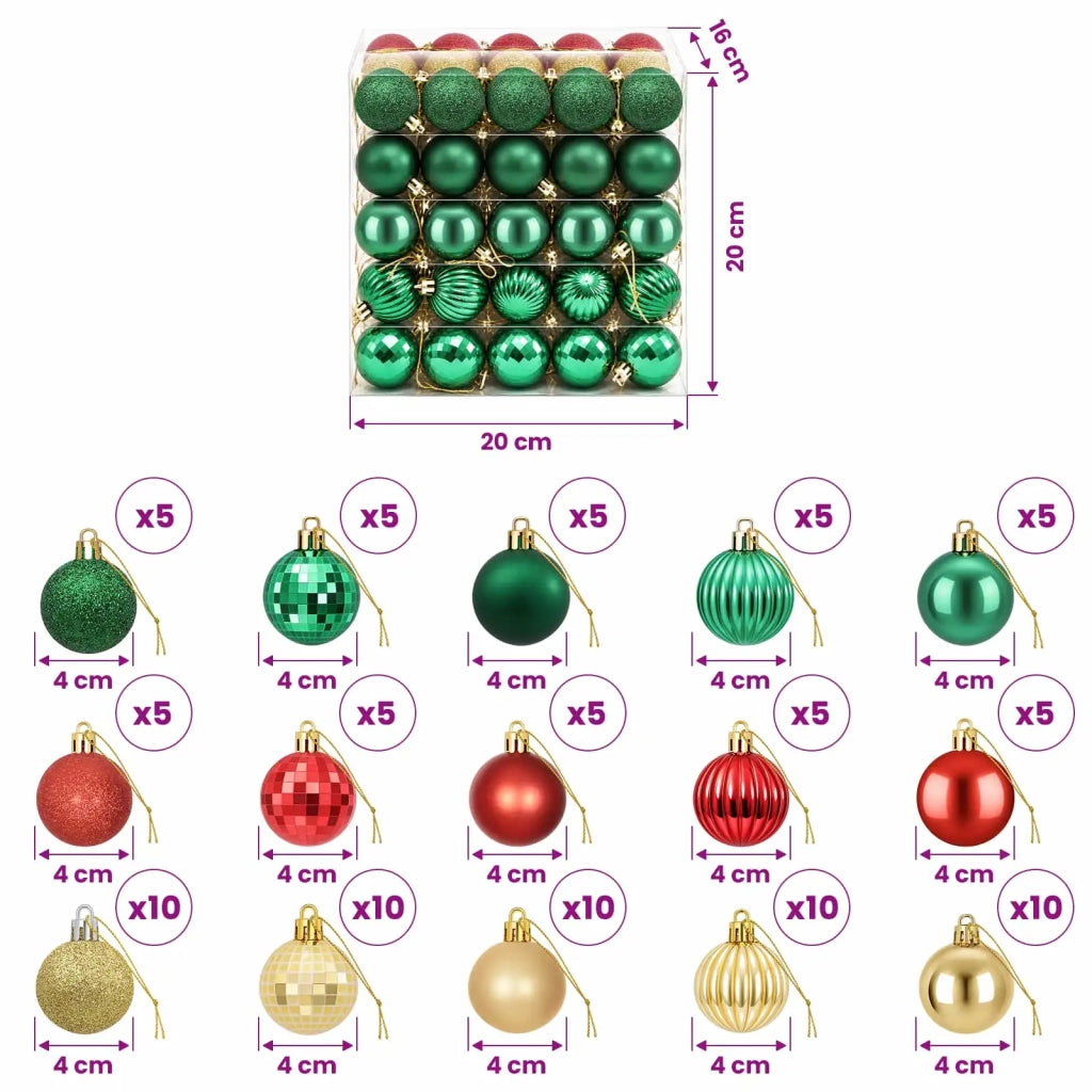 Set di Palline di Natale 100 pz Rosso, oro e verde 4 cm 42050634