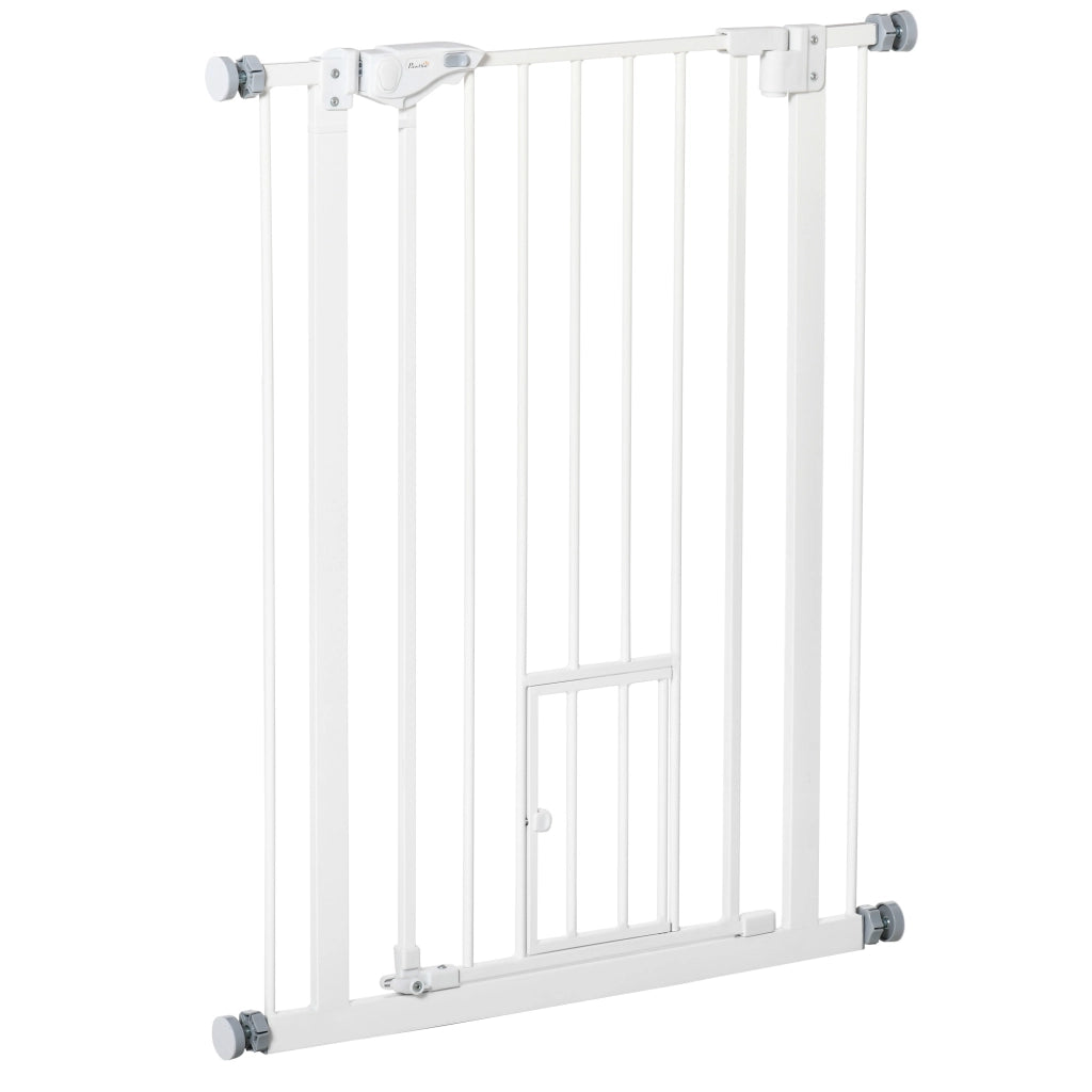 Barriera estensibile a forbice con doppio blocco, chiusura automatica e gattaiola in plastica bianca 74 × 80 cm
