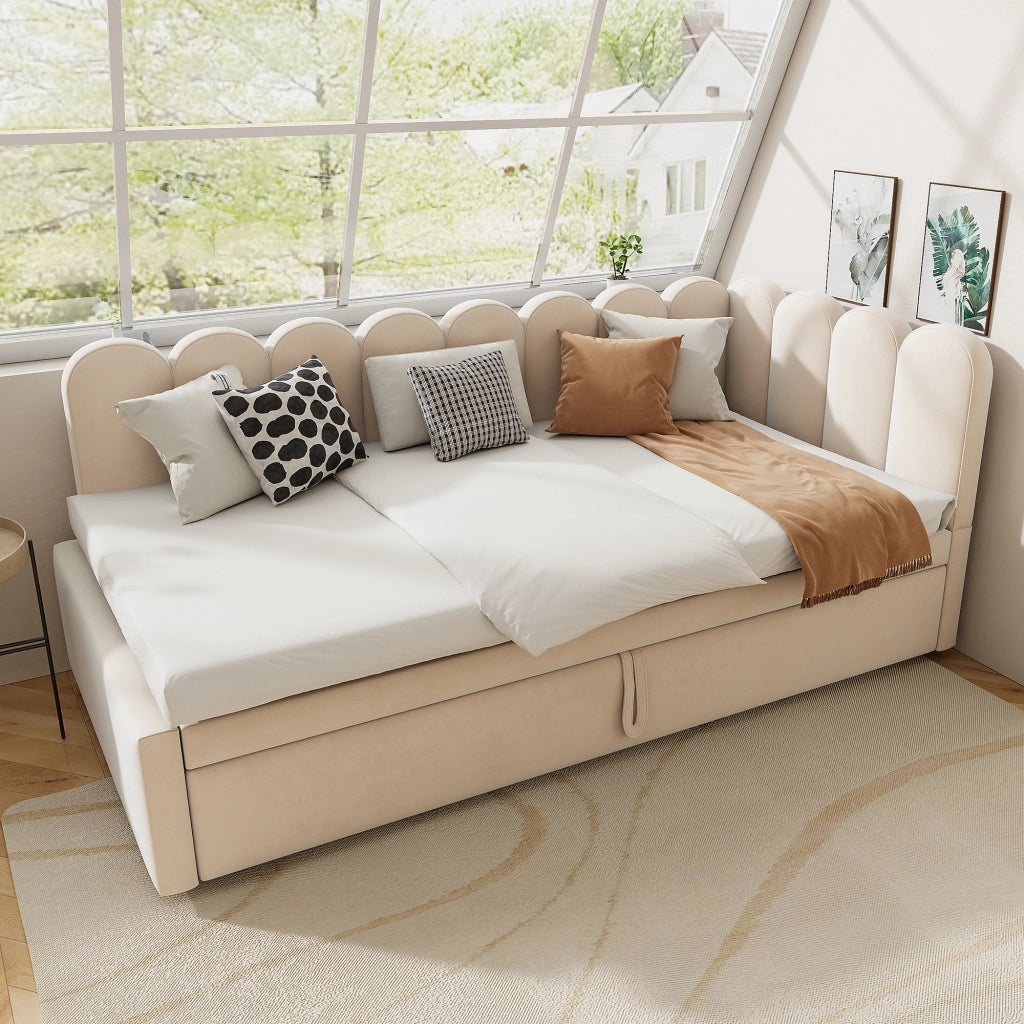 divano letto imbottito beige 90 x 200 cm
