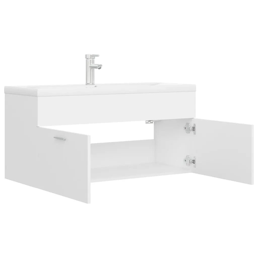 Mobile Bagno con Lavabo Integrato-Lavandino-Lavabo Bianco in Legno Multistrato 892586