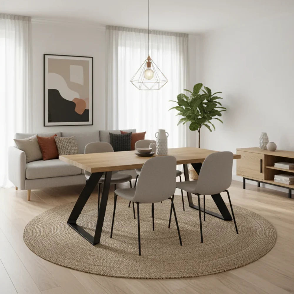 Tavolo da pranzo fisso in legno impiallacciato rovere naturale Timber 160x90 cm fino a 8 posti Made in Italy | Duzzle