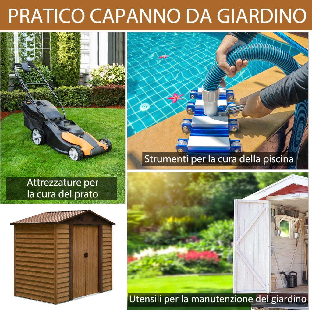 Easycomfort Casetta da Giardino in Lamira Porta Attrezzi con Porte Scorrevoli, Effetto Legno, 152x235.7x208.7cm