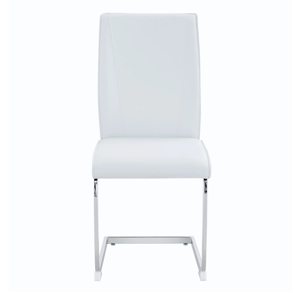 Set di 2 sedie da pranzo in ecopelle bianca con gambe in metallo argentato
