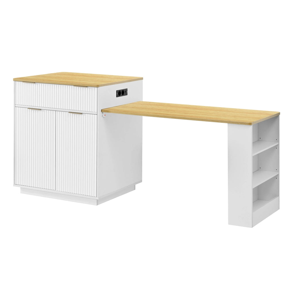 Isola cucina 127,5x67x92 cm in MDF bianco con LED salvaspazio -