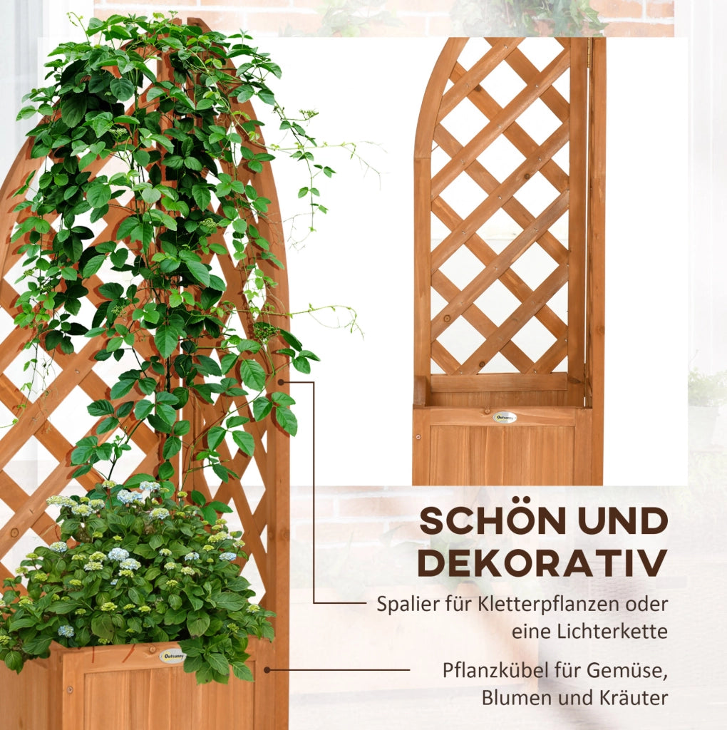 Fioriera angolare in legno di abete con grigliato integrato, 32x32x108 cm, colore marrone per giardino e balcone