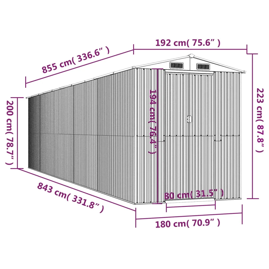 Capanno da Giardino Grigio Chiaro 192x855x223cm Acciaio Zincato 3147446