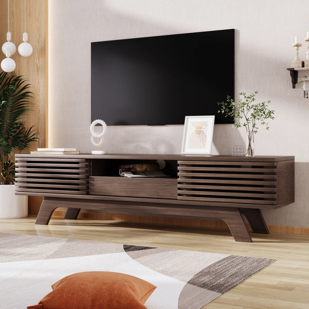 Mobile TV con 2 ante 1 cassetto vani aperti e passacavi in pannello di particelle naturale 150 × 35 × 44 cm
