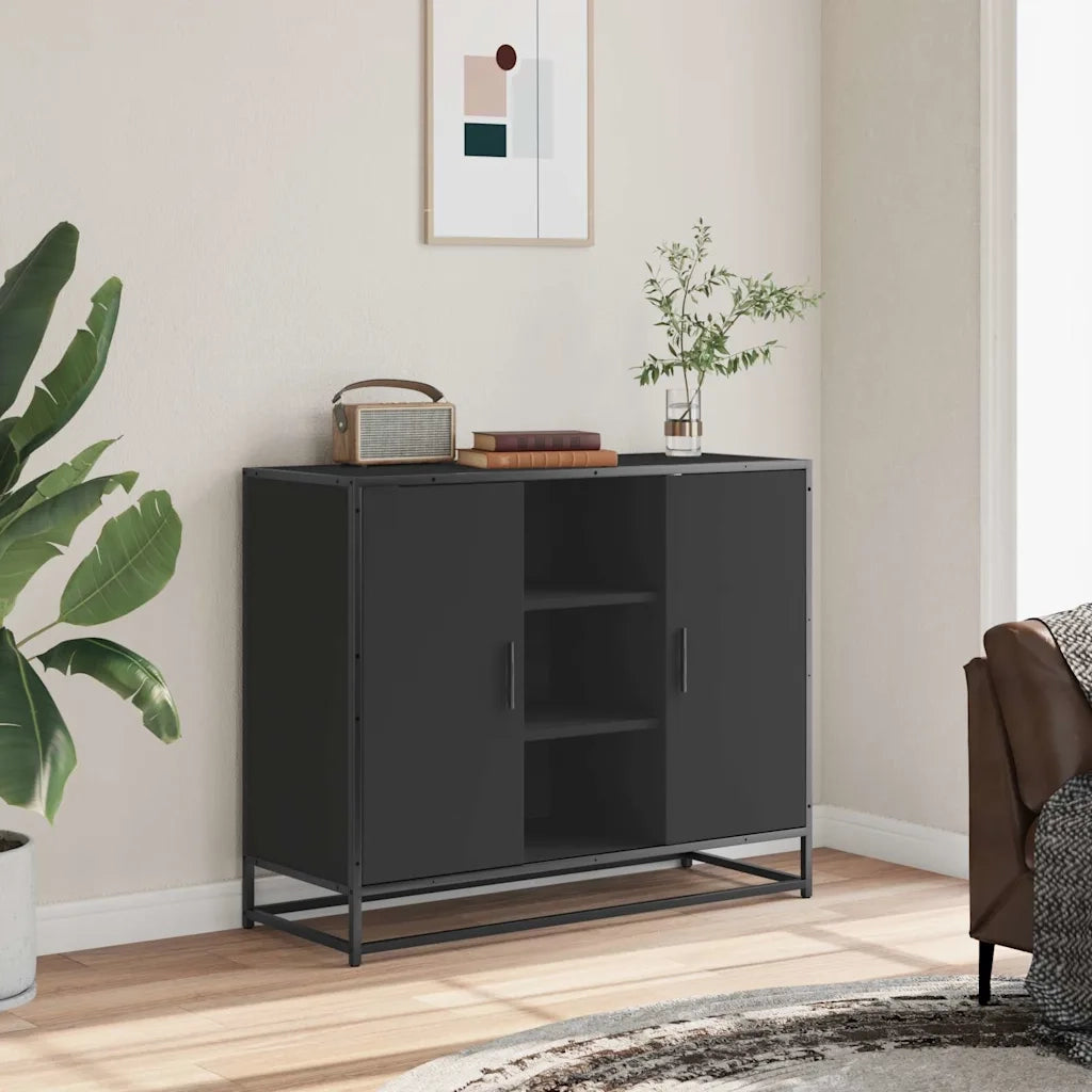 Credenza Nera 92x35x76 cm in Legno Multistrato 849014
