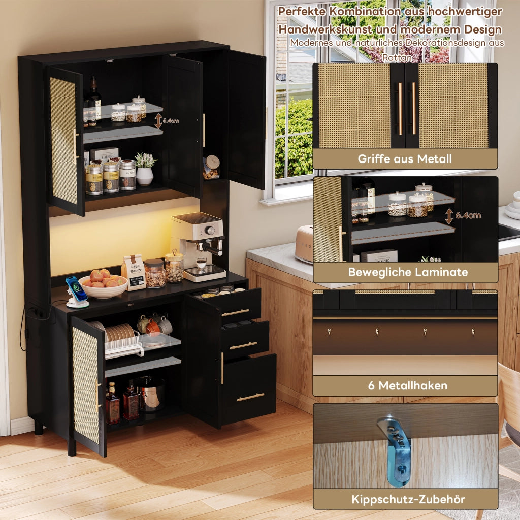 MADIA 183 cm con LED, 3 cassetti, MDF, nera
