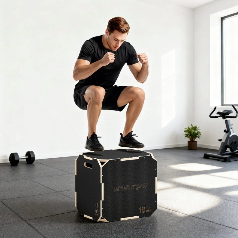 Plyo box 51x48x41 cm nera in legno, 3 altezze selezionabili