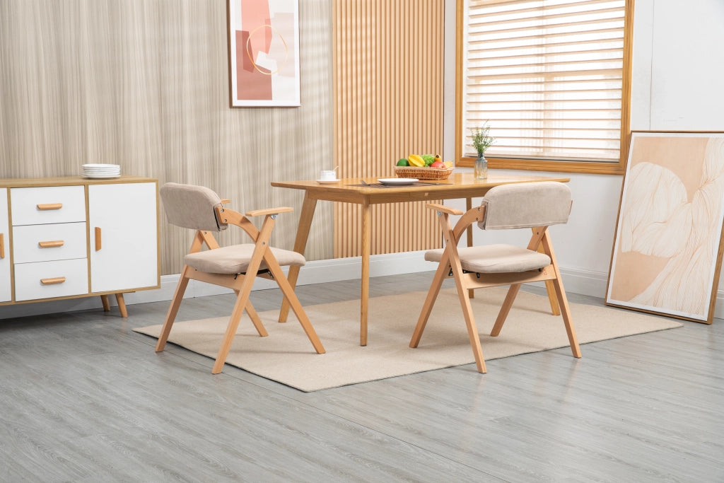 Sedie Pieghevoli con Braccioli e Seduta Imbottita, Set 2 Pezzi ¨C Xylo ¨C Legno, Beige