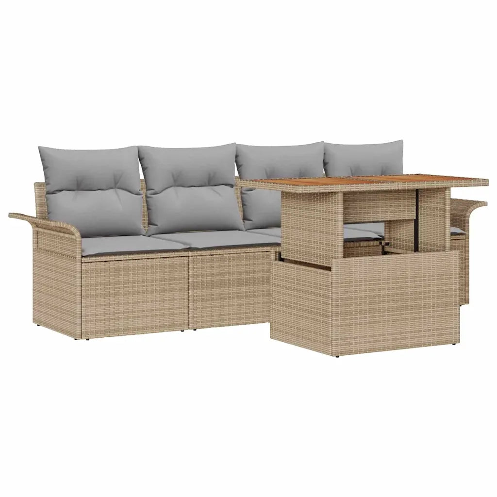 Set Divano da Giardino 5 pcs Beige Poly Rattan