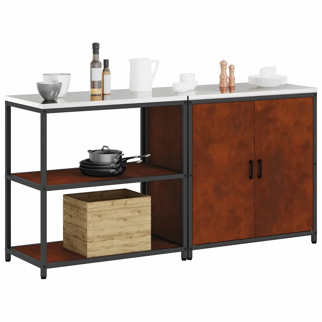 Set di Stoccaggio per Cucina con porta 2 pz-Armadietto Cucina-Armadietto Cucina Ruggine Acciaio 772996