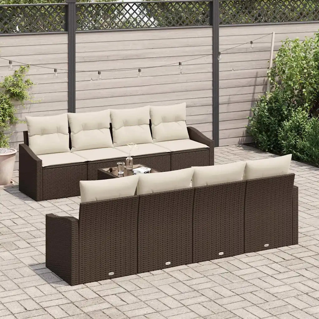 Set di divani con cuscino 7 pcs Marrone e Crema polyrattan