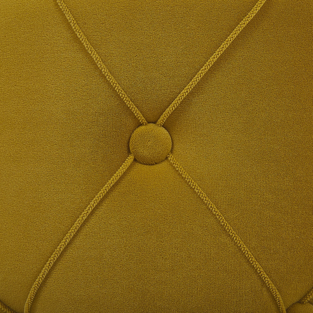 Set di pouf portaoggetti in velluto di poliestere senape con bottoni imbottiti con base dorata design retrò