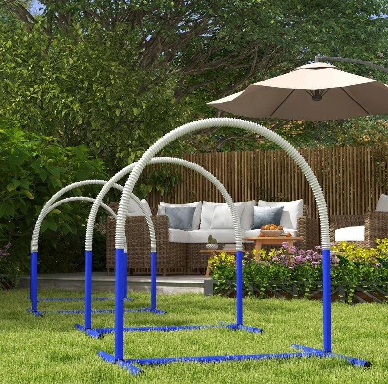 Set agility per cani ULEVR con 4 archi e borsa da trasporto, 88x64x95 cm, bianco e blu