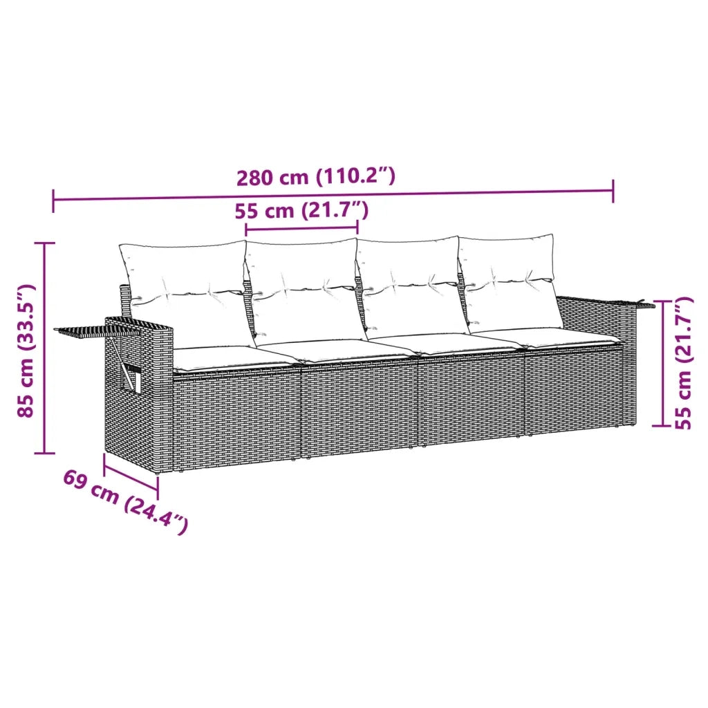 Set Divano da Giardino 4pz con Cuscini Grigio Chiaro Polyrattan