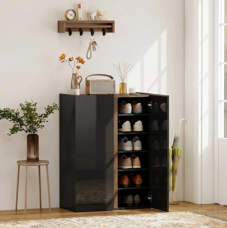 Scarpiera a 6 livelli con ante soft-close, nera