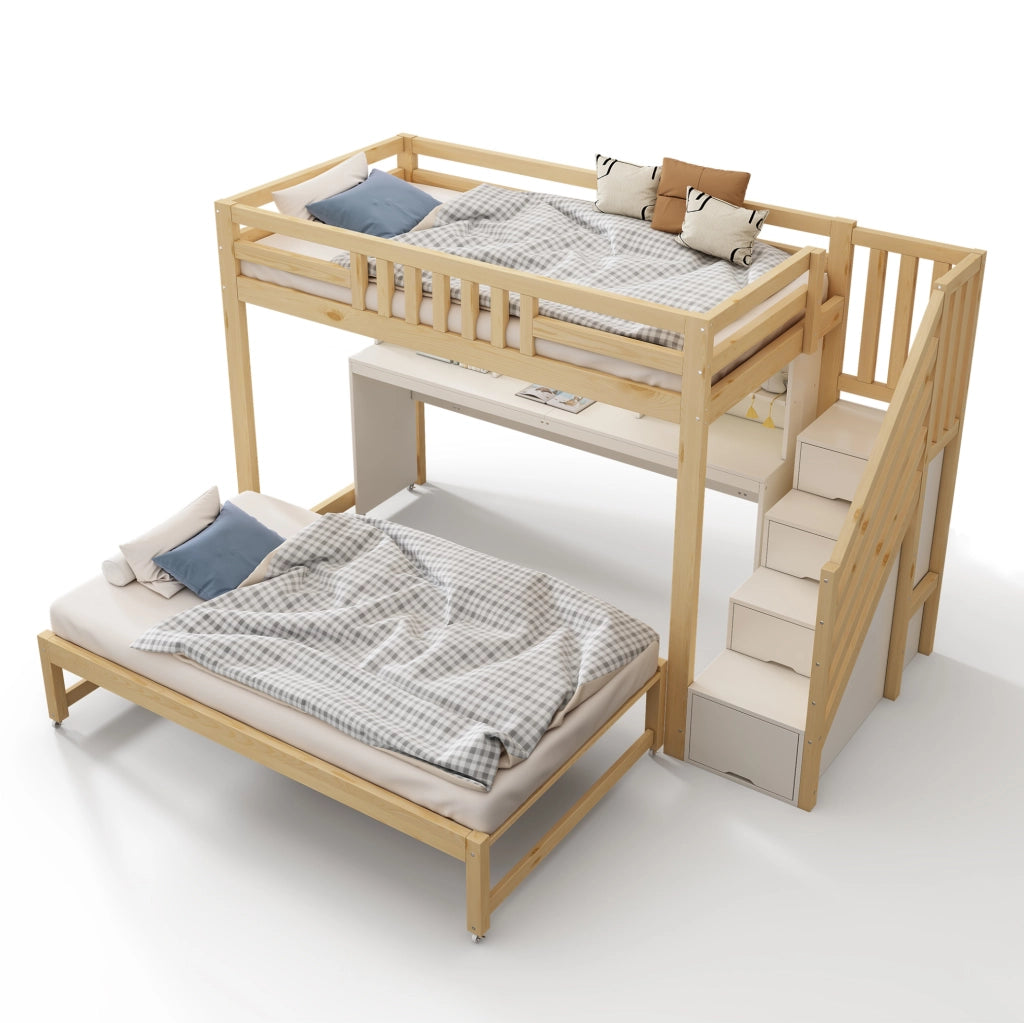 LETTO a Castello 90x200 e 90x190 cm Legno Bianco e Rovere