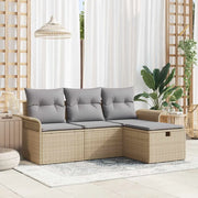Set Divano da Giardino con cuscino 4 pcs Beige Poly Rattan