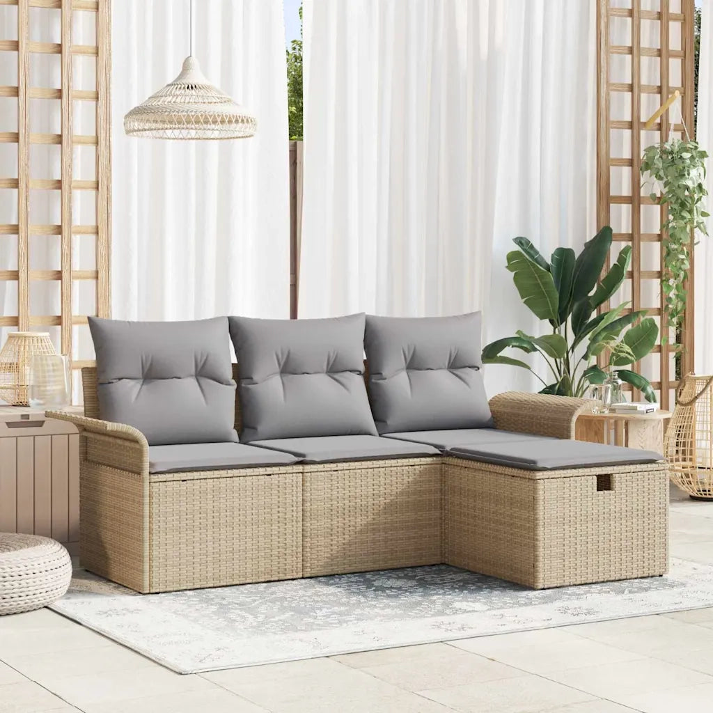 Set Divano da Giardino con cuscino 4 pcs Beige Poly Rattan