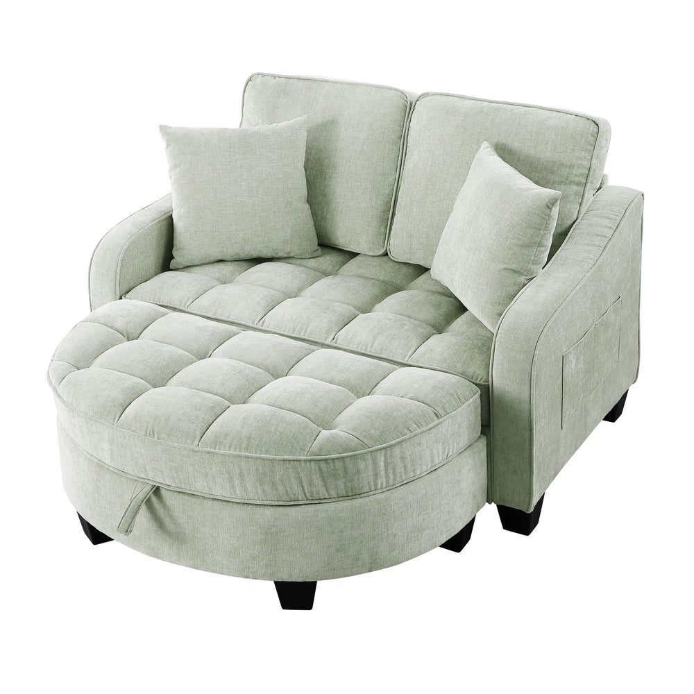Divano letto 2 in 1 ¨C Minimal ¨C Tessuto blu, struttura in legno, con contenitore