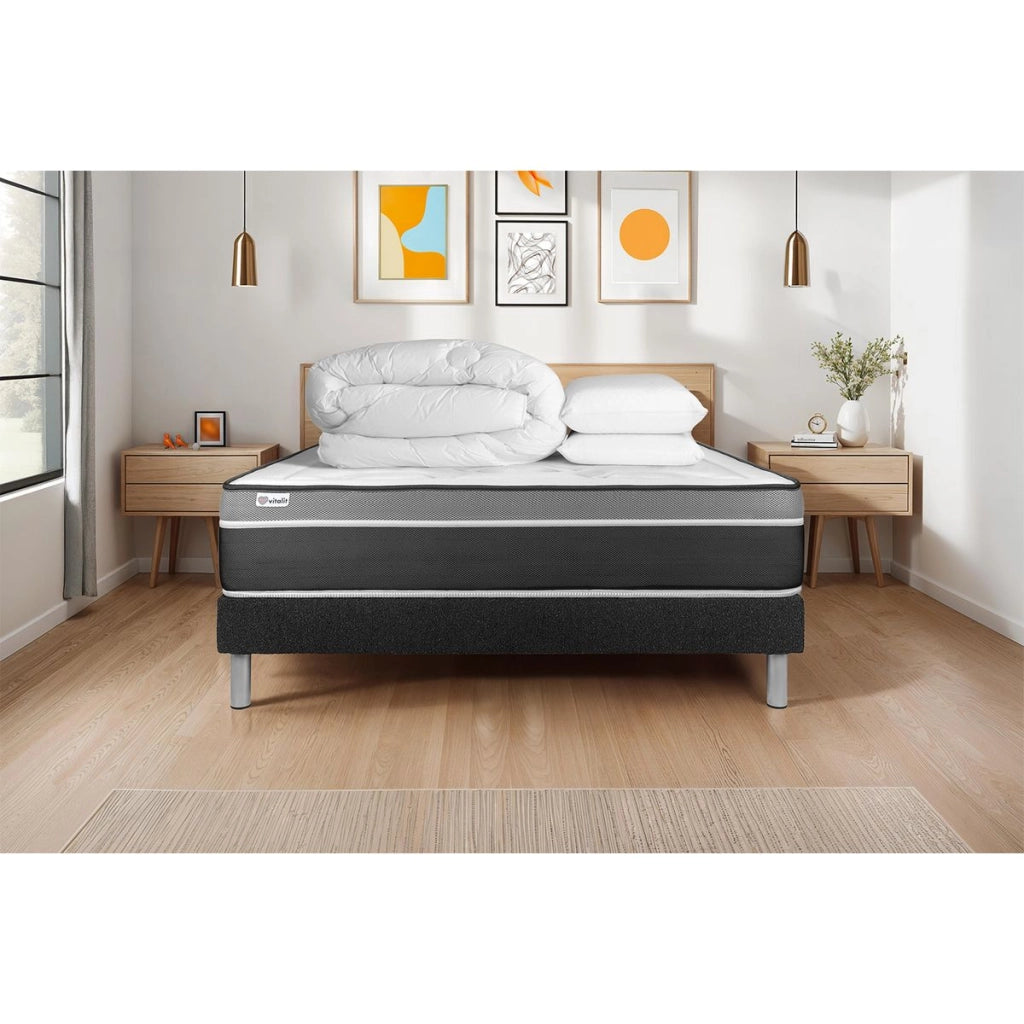 Pacchetto letto completo - Materasso 200x200cm + Box spring con doghe (kit) + 2 cuscini + Piumino - Vital Care