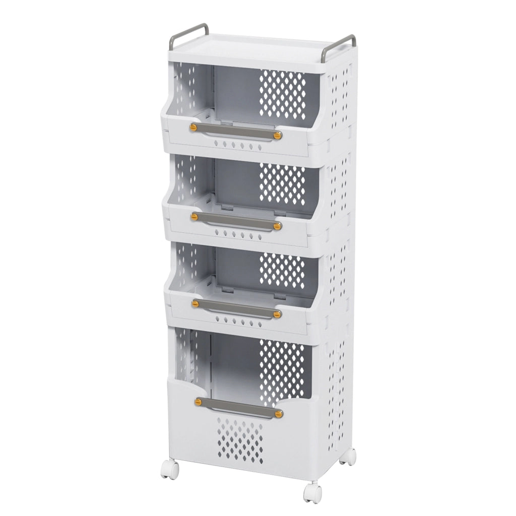 Carrello portaoggetti mobile in polipropilene grigio crema con ruote e freni