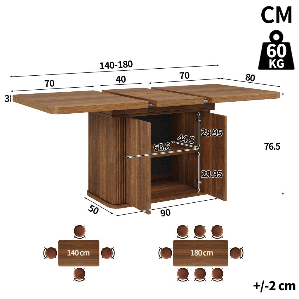 Tavolo da pranzo estensibile da 140 a 180 cm con vano contenitore in MDF e metallo marrone