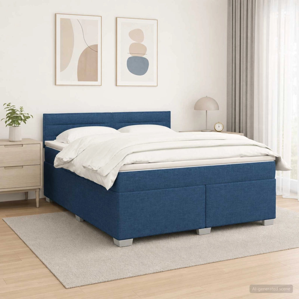 Letto con Box Spring, Materasso e LED Blu 140 x 200 cm Tessuto 3451958