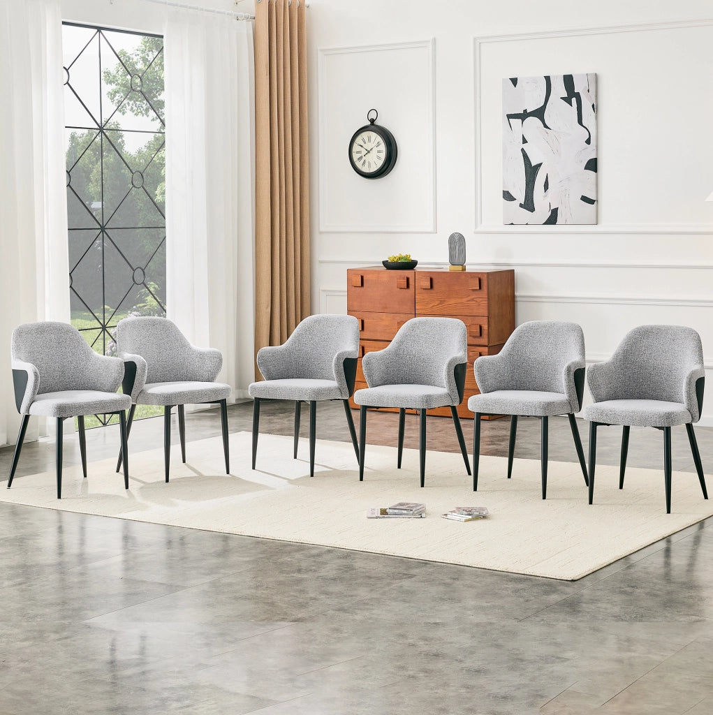 Set 2 sedie da pranzo in tessuto grigio e PU nero con gambe in metallo HOMVRA