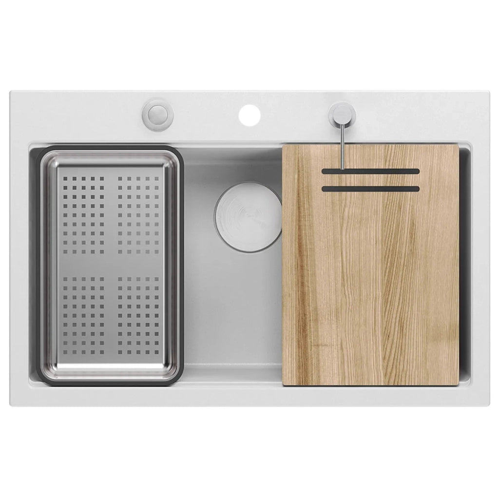 Lavello In Granito Marc 110 Workstation White Tappo rame spazzolato