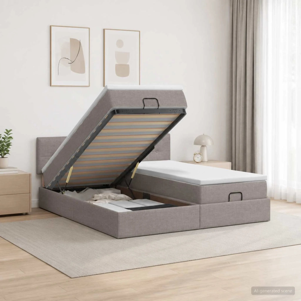 Letto Ottomano con Materasso e LED Tortora 180 x 200 cm Tessuto 3457277